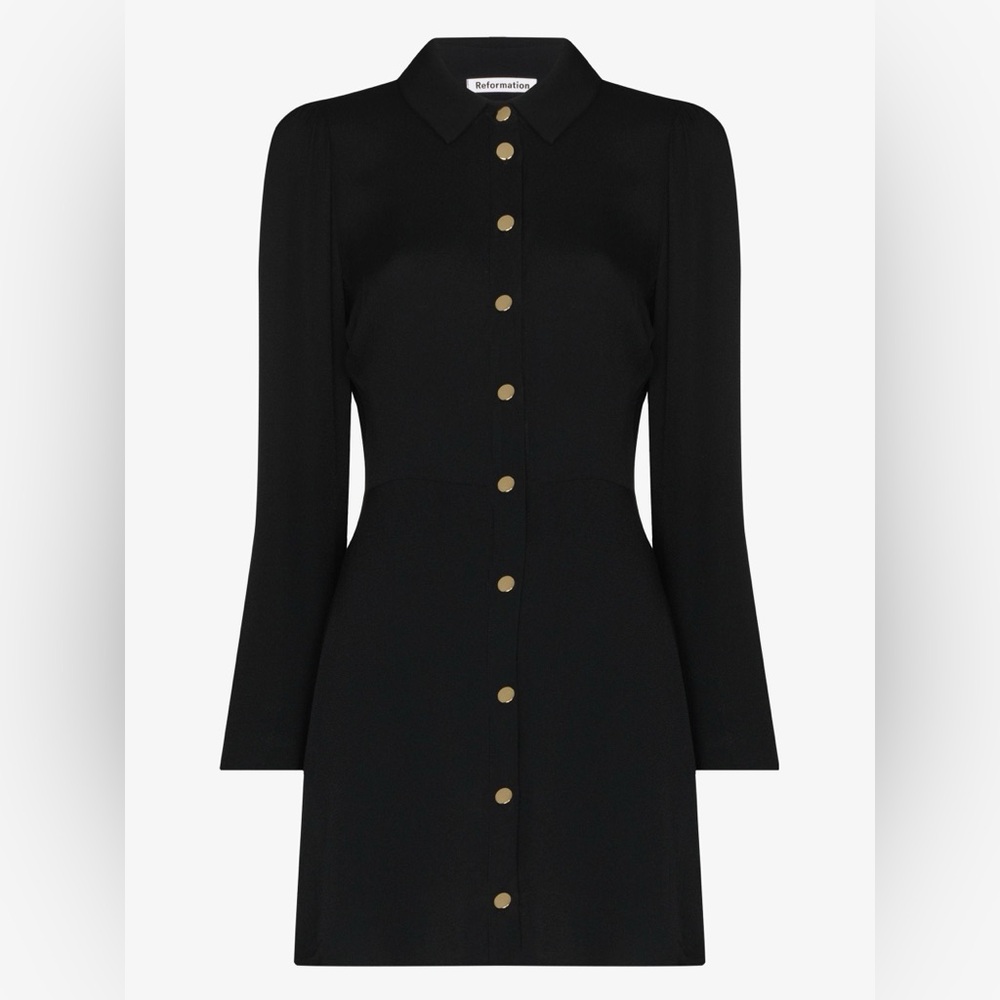Reformation, long sleeve black button up dress